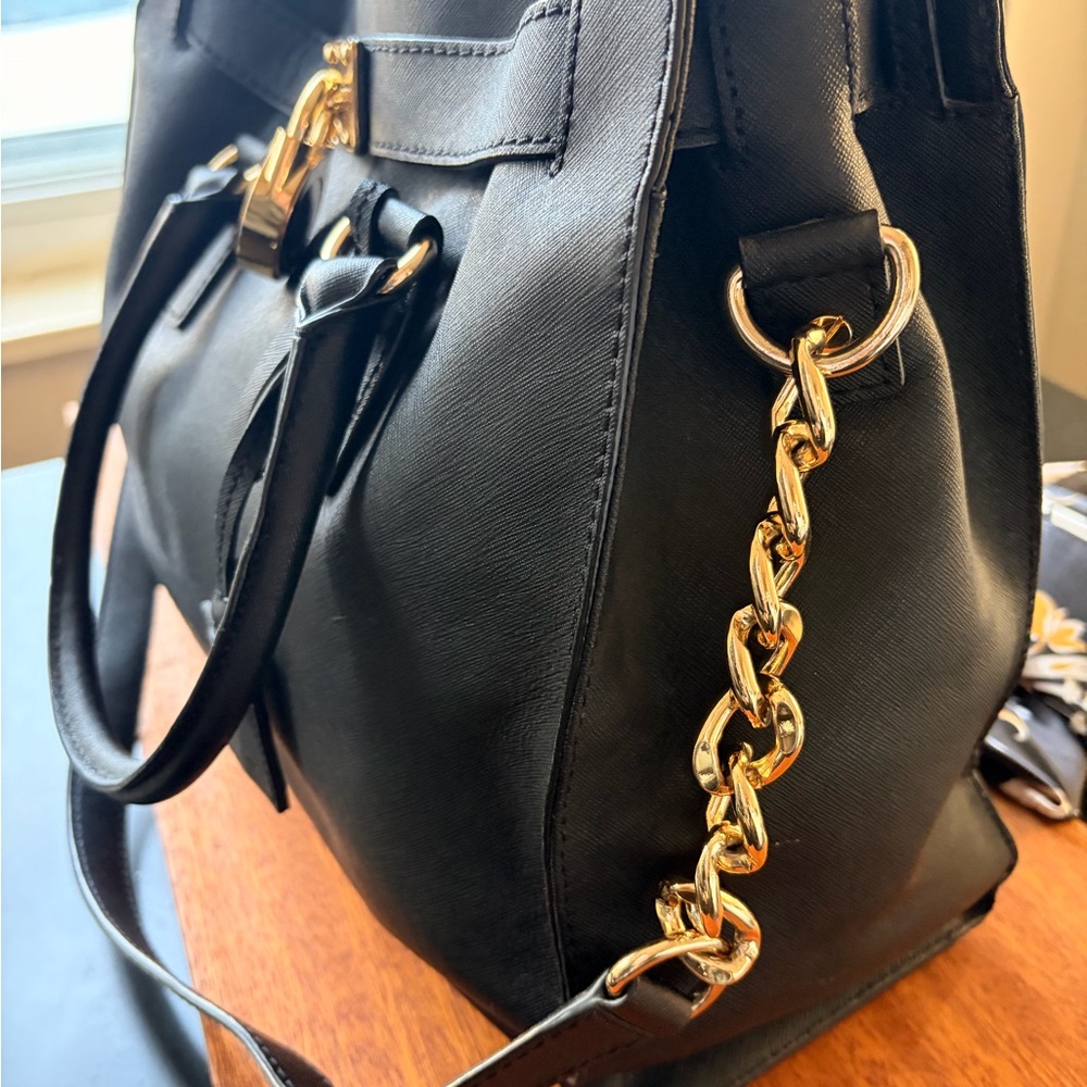 Michael Kors Large Hamilton Satchel Black Saffiano Leather Tote - Picture 5 of 9